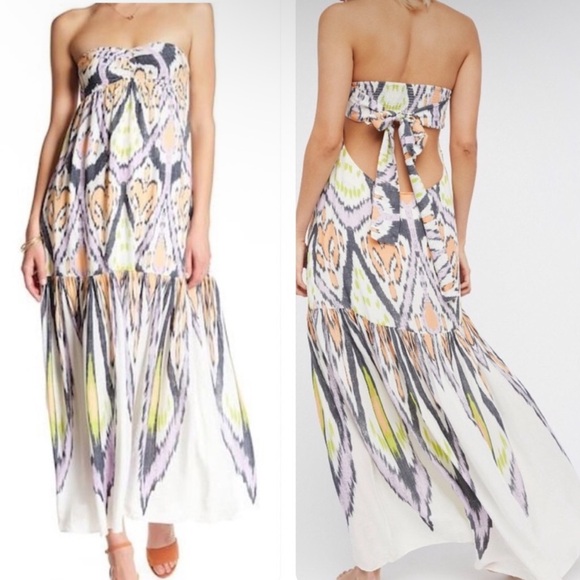 Free People Mojave Aztec Strapless Tie Smocked Open Back Maxi Dress - Picture 2 of 11